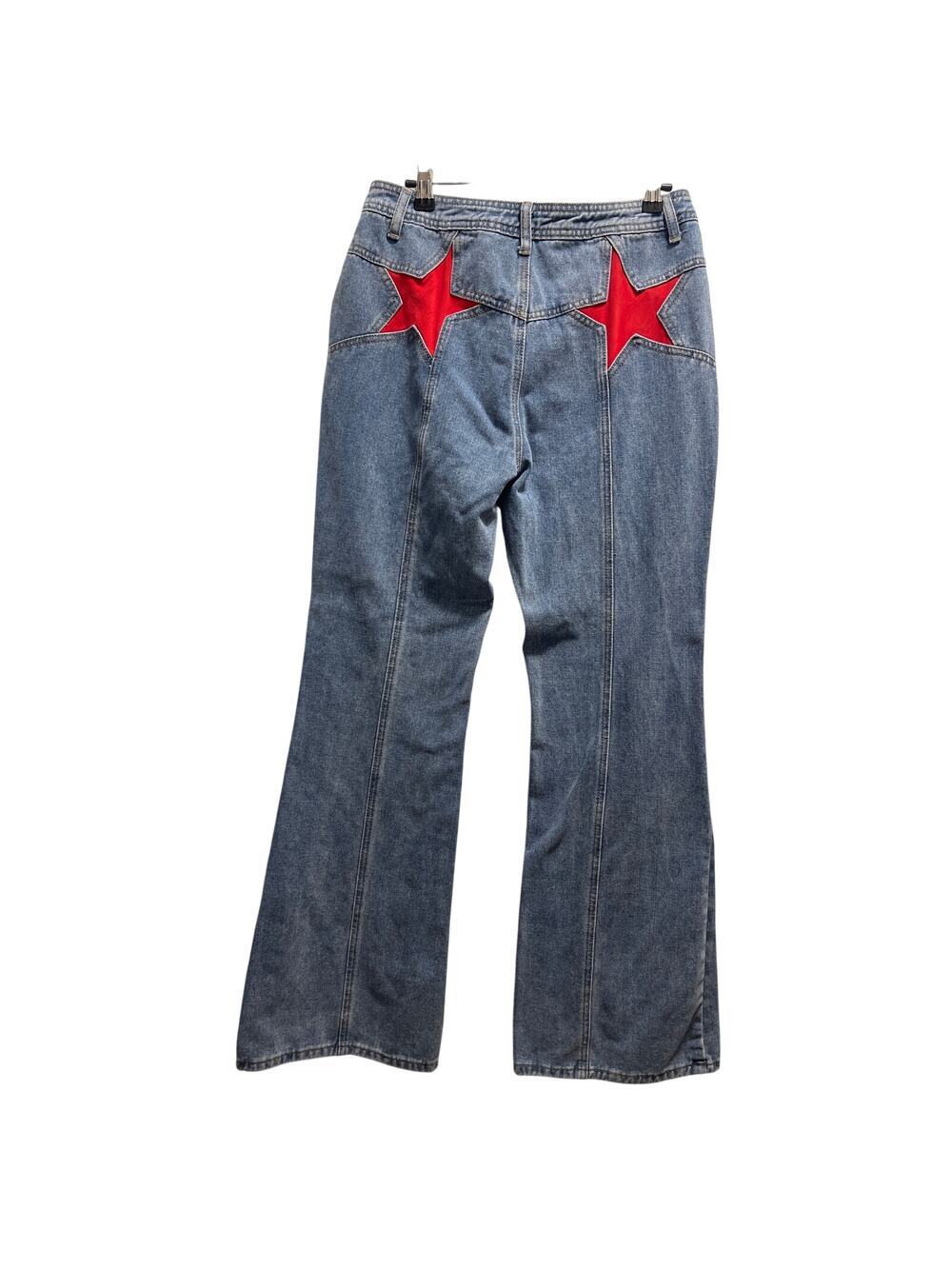 American Y2K Red Star Print High Waist Retro Bootcut Denim Jeans Women Size Med